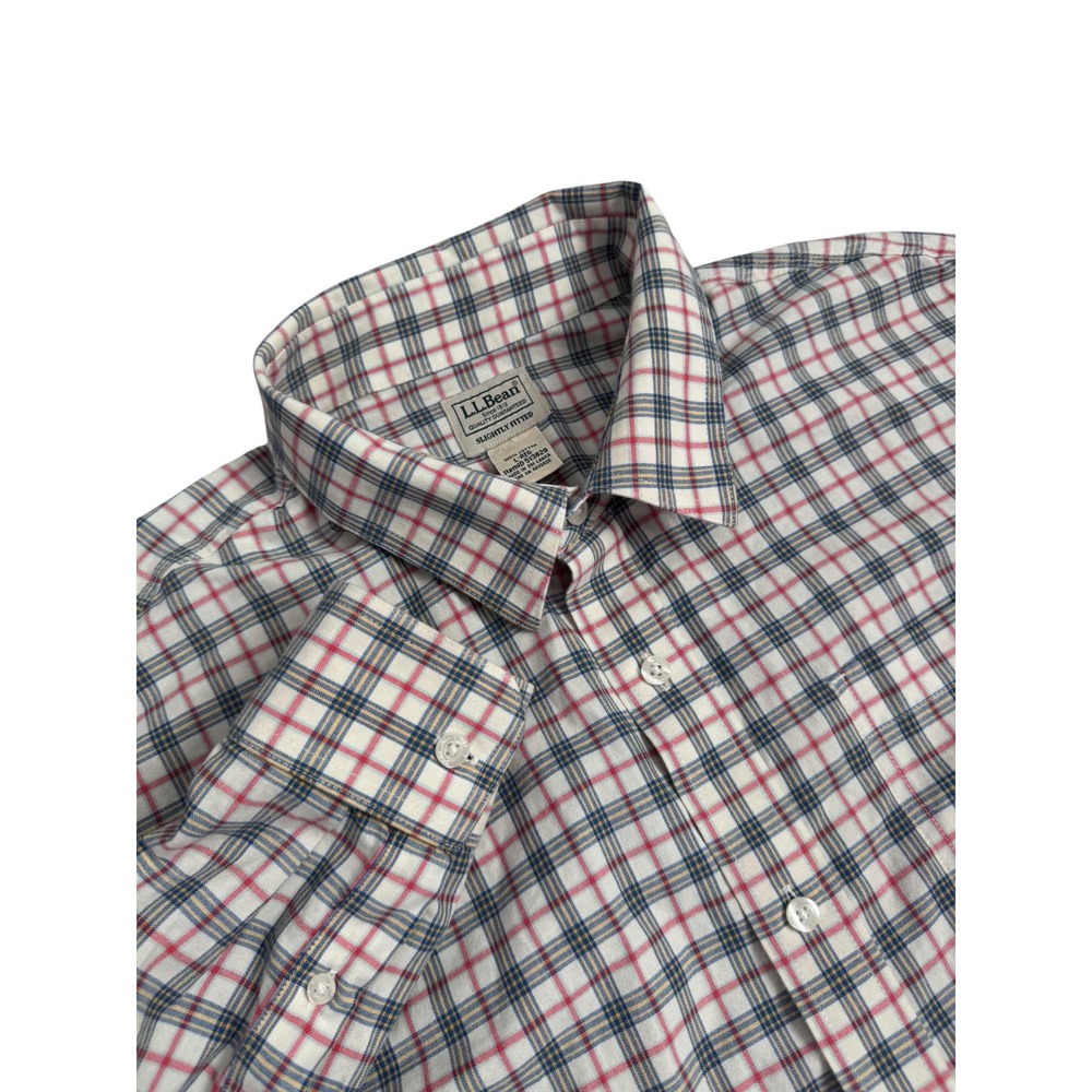 L.L. Bean Mens‎ Slightly Fitted Plaid Button Down Shirt Blue Red Size L 513829